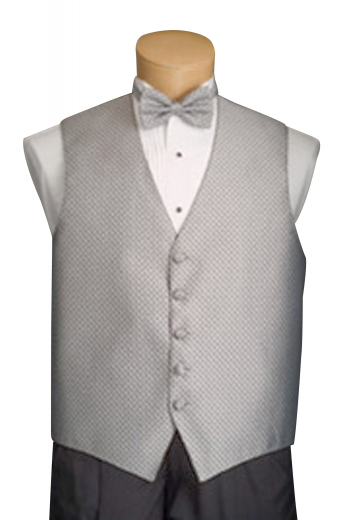 A men's single breasted five button v-neck vest tailor-made to pair with an elegant tuxedo shirt. This dress vest made for a custom elegant suit on a classy man.
